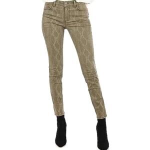 Express NWT Mid Rise Stretch Golden Green Snakeskin Print Ankle Leggings Size 2R